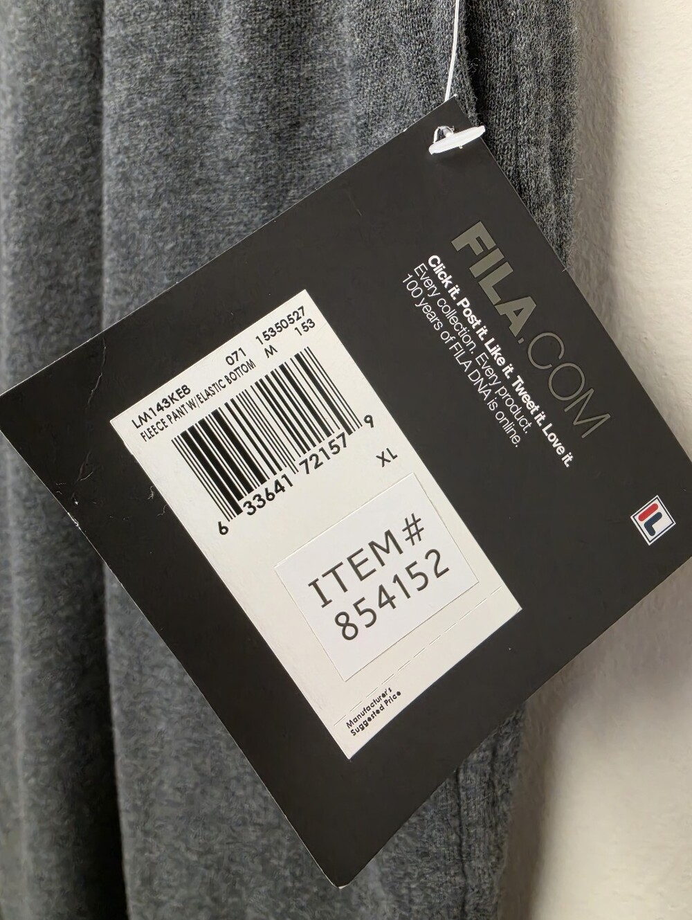 FILA Fleece Jogger Pants Elastic Cuff Sweatpants Charcoal Gray XL - Picture 8 of 9